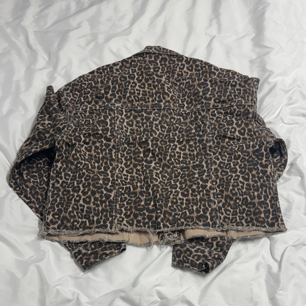 Free People Leopard Print Jean Jacket in Brown and Black - Picture 2 of 3